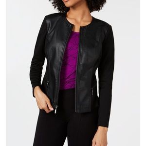 Alfani Mixed Media Faux Leather Jacket Side Panels size Large